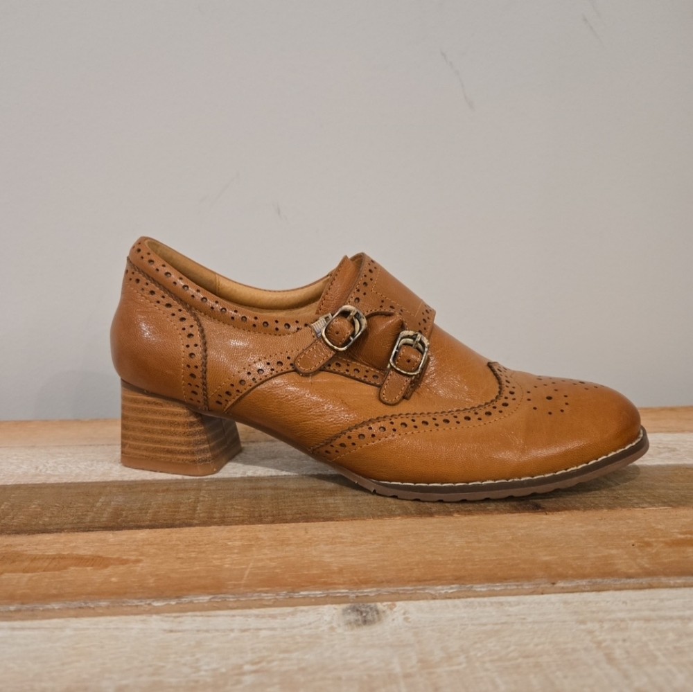 Mona Flying Leather Oxford Leather Wingtip Chestnut Brown Handmade Shoes - Picture 5 of 10